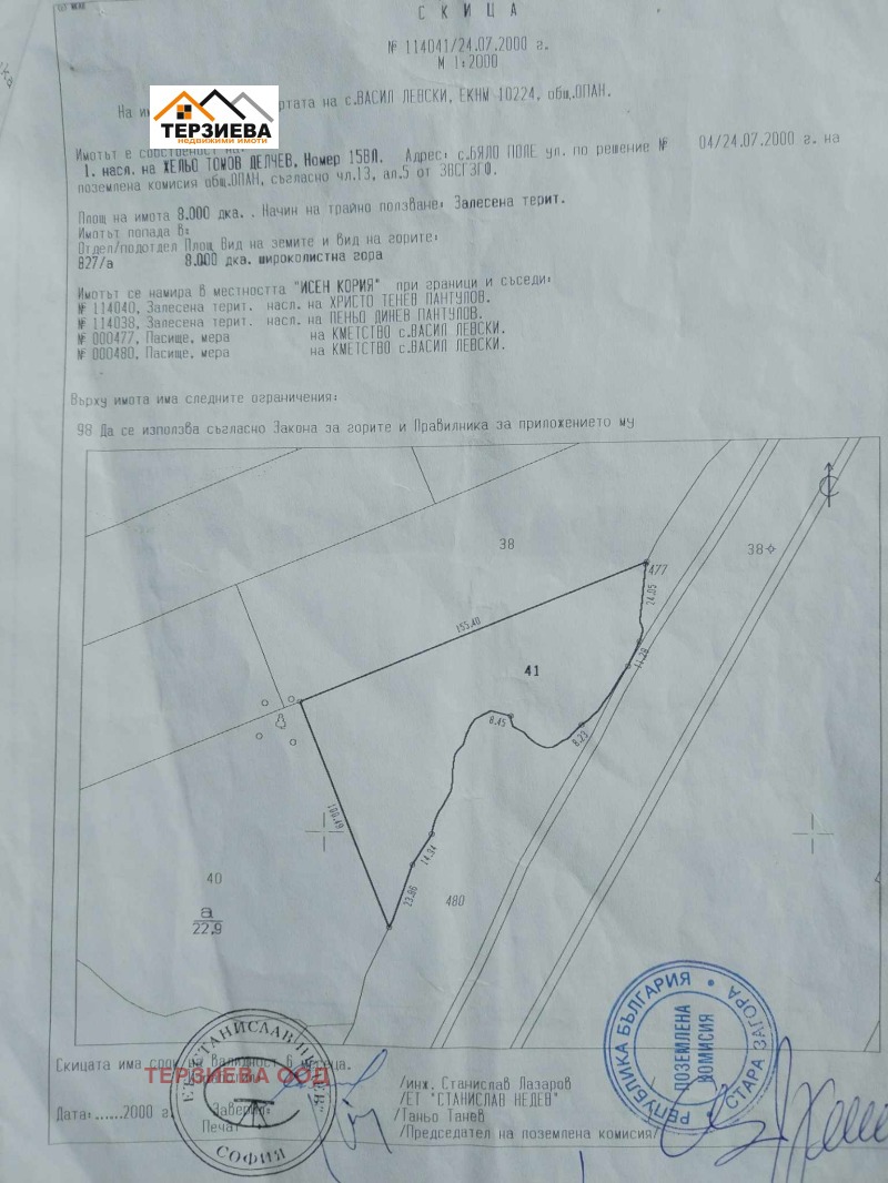 Продава ЗЕМЕДЕЛСКА ЗЕМЯ в област Стара Загора, с. Васил Левски - 8 дка / 3 067.75 € » 6 000 лв., ТЕРЗИЕВА ООД