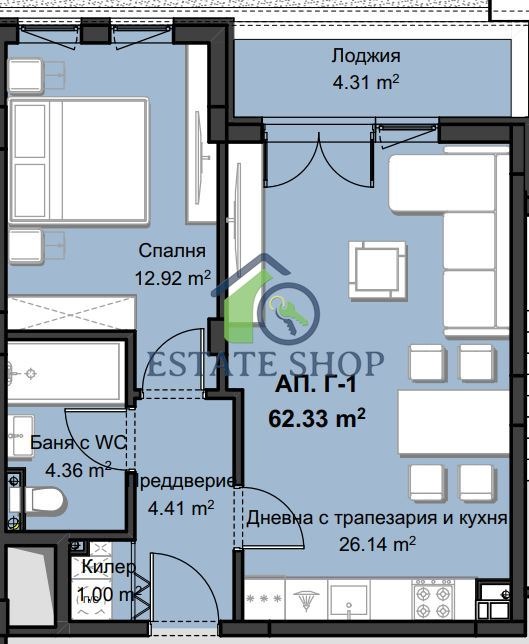 Myytävänä  1 makuuhuone Plovdiv , Hristo Smirnenski , 79 neliömetriä | 44932054 - kuva [2]