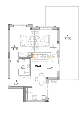 2 Schlafzimmer Festiwalen kompleks, Warna 4