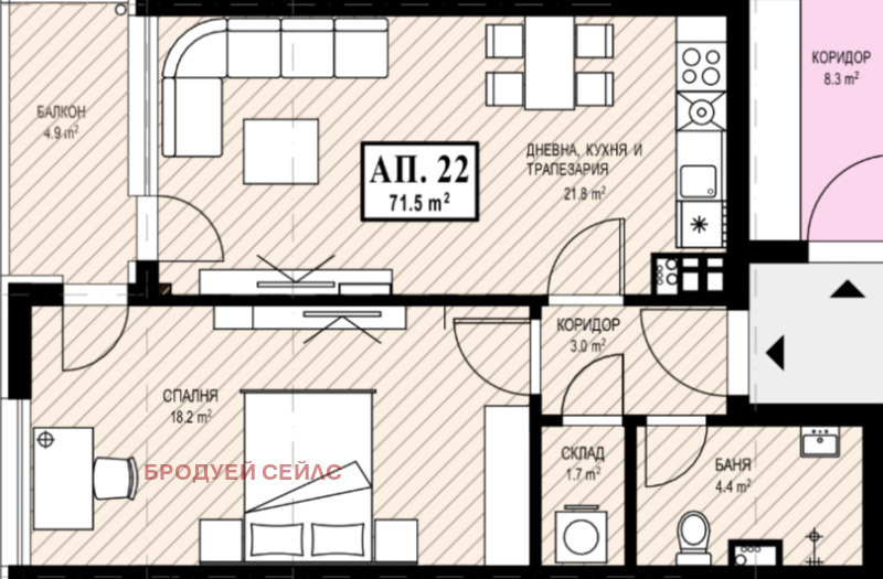 Продается  1 спальня София , Лагера , 72 кв.м | 91849791 - изображение [3]