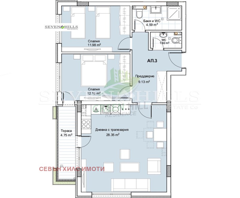 Продаја  2 спаваће собе Пловдив , Христо Смирненски , 106 м2 | 20906011 - слика [2]