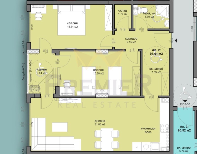 Продаја  2 спаваће собе Бургас , Меден рудник - зона Д , 102 м2 | 90889487 - слика [2]