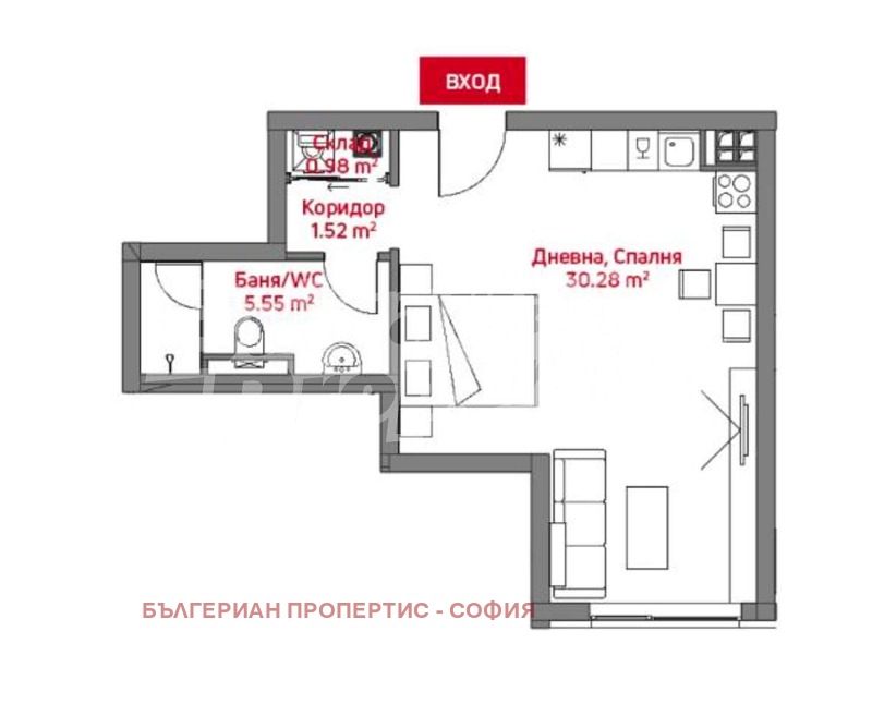 Myytävänä  Studio Sofia , Manastirski livadi , 51 neliömetriä | 75047145 - kuva [12]