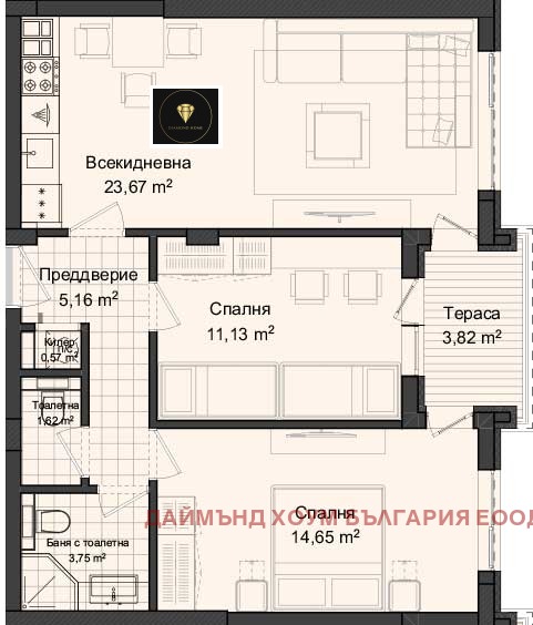 Продаја  2 спаваће собе Пловдив , Гагарин , 92 м2 | 88046796 - слика [2]