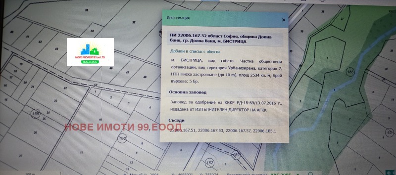 Продава ПАРЦЕЛ в област София, гр. Долна баня - 2534 кв.м / 38 010 € » 74 341.10 лв., НОВЕ ИМОТИ 99 ЕООД