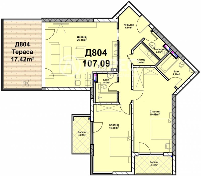 Продава 3-СТАЕН, гр. София, Полигона, снимка 4 - Апартаменти - 53365797