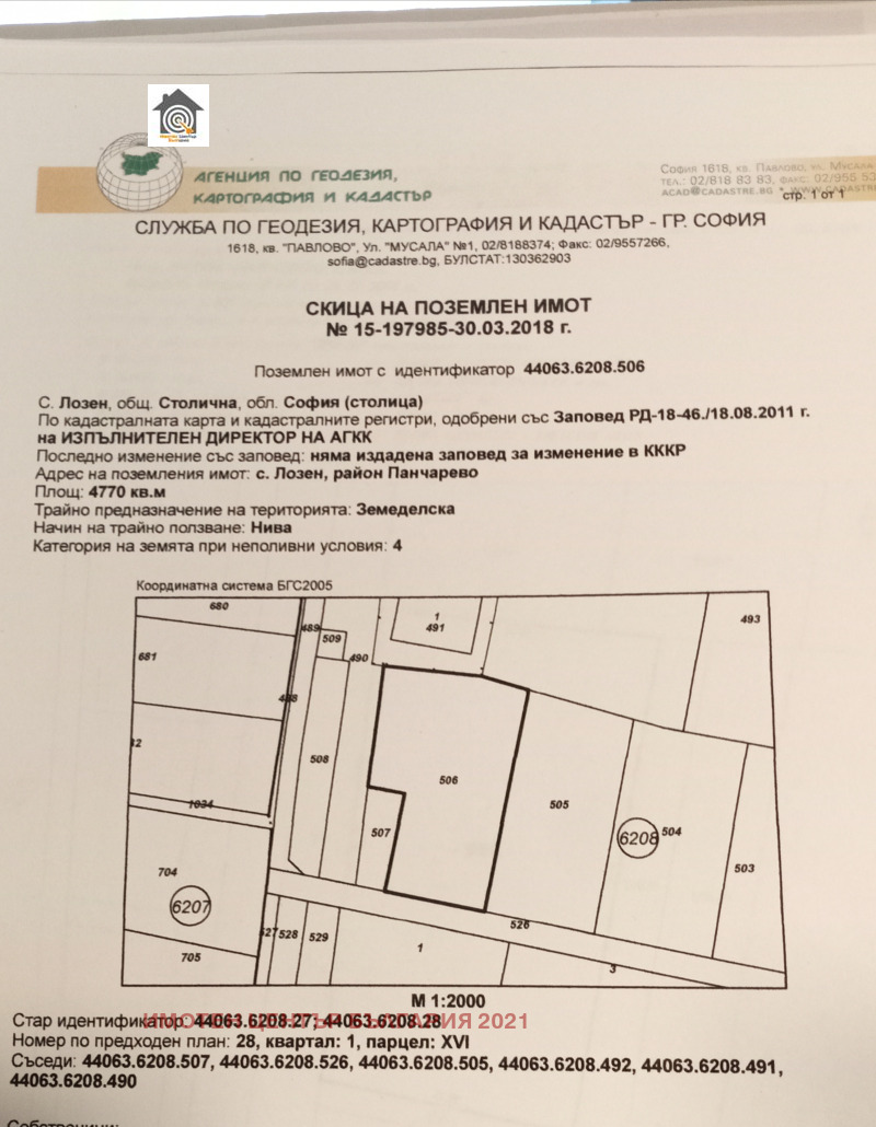 Продава ПАРЦЕЛ в град София, с. Лозен - 4770 кв.м / 572 400 € » 1 119 517.09 лв., ИМОТЕН ЦЕНТЪР БЪЛГАРИЯ 2021