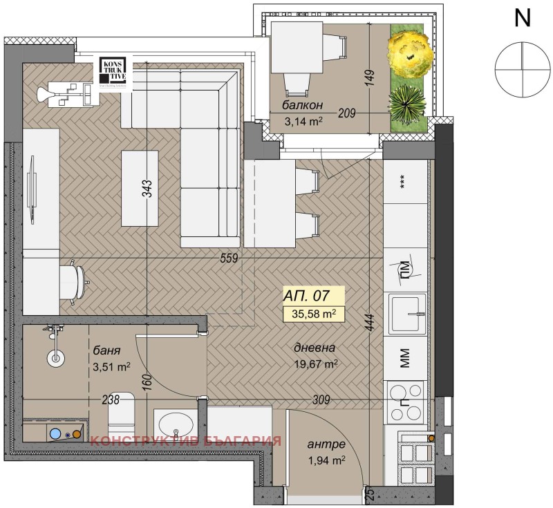 Zu verkaufen  Studio Sofia , Lewski W , 42 qm | 61940254 - Bild [2]