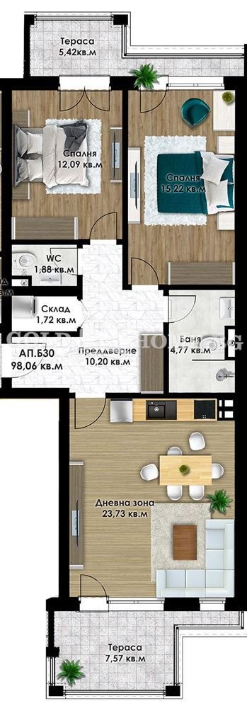 Продава 3-СТАЕН, гр. Пловдив, Коматево, снимка 7 - Апартаменти - 53875142
