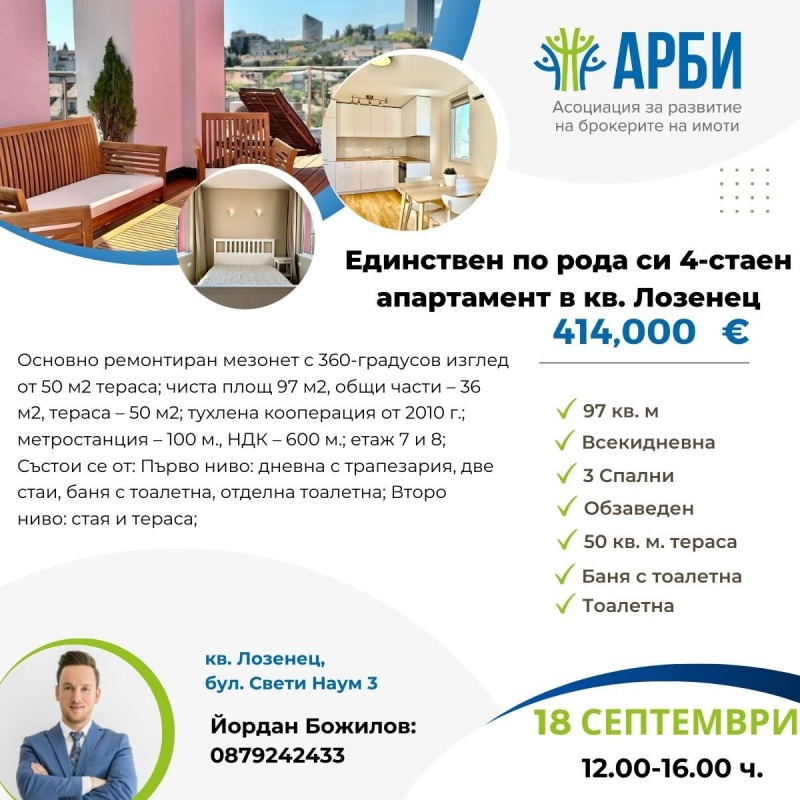 Продава МЕЗОНЕТ, гр. София, Лозенец, снимка 1 - Aпартаменти - 46818072