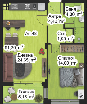 1 soverom Zapaden, Plovdiv