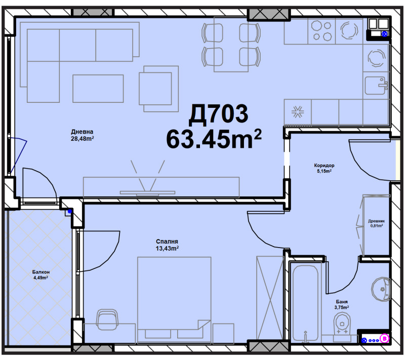 Продава 2-СТАЕН, гр. София, Полигона, снимка 3 - Aпартаменти - 48602668