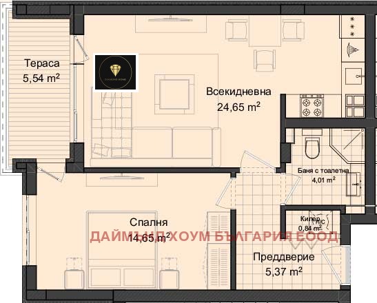À venda  1 quarto Plovdiv , Gagarin , 79 m² | 44722223 - imagem [2]