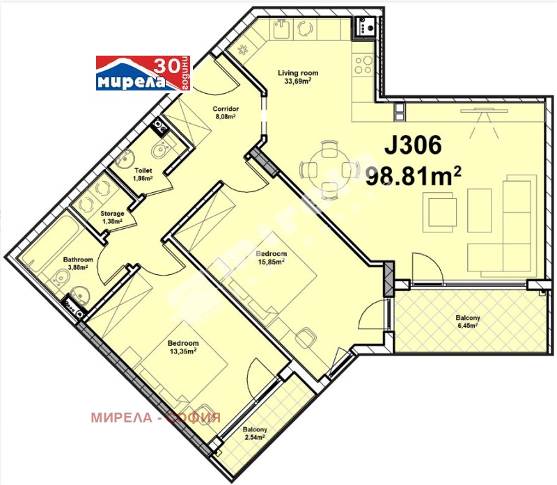 Продава 3-СТАЕН в град София, Полигона - 116 кв.м / 297 381 € » 581 626.68 лв., МИРЕЛА - СОФИЯ