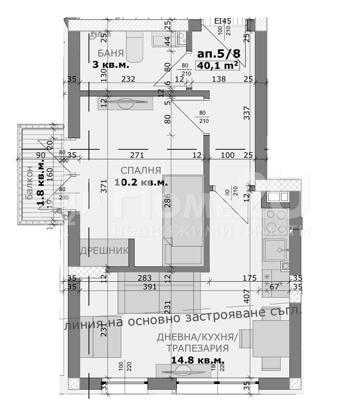 Myytävänä  1 makuuhuone Varna , Ljatno kino Trakija , 49 neliömetriä | 46381725 - kuva [2]