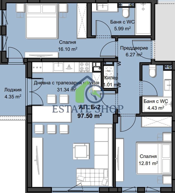 En venta  2 dormitorios Plovdiv , Jristo Smirnenski , 117 metros cuadrados | 92262411 - imagen [2]