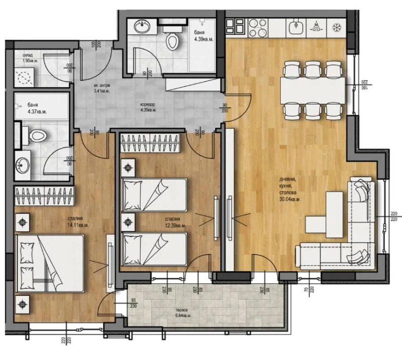 Продаја  2 спаваће собе Пловдив , Христо Смирненски , 112 м2 | 74227052 - слика [2]