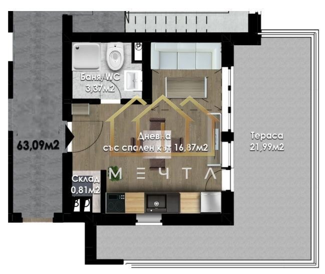 À venda  1 quarto Plovdiv , Iujen , 60 m² | 84754487 - imagem [2]