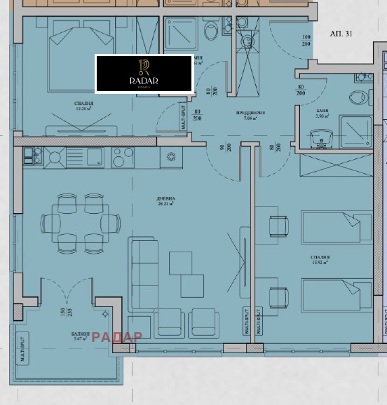 Продава 3-СТАЕН, гр. София, Малинова долина