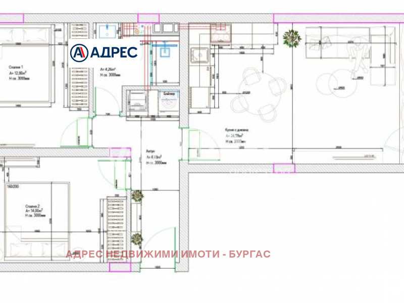 Продаја  2 спаваће собе Бургас , Изгрев , 103 м2 | 82271531