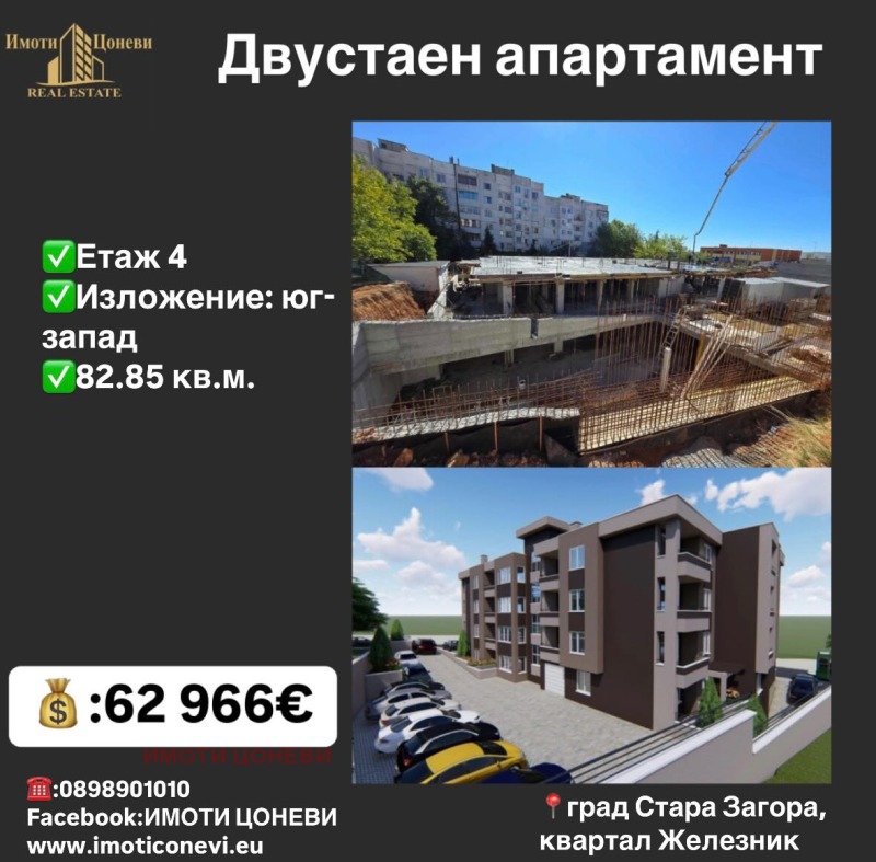 Продава 2-СТАЕН, гр. Стара Загора, Железник - център, снимка 1 - Aпартаменти - 47422225