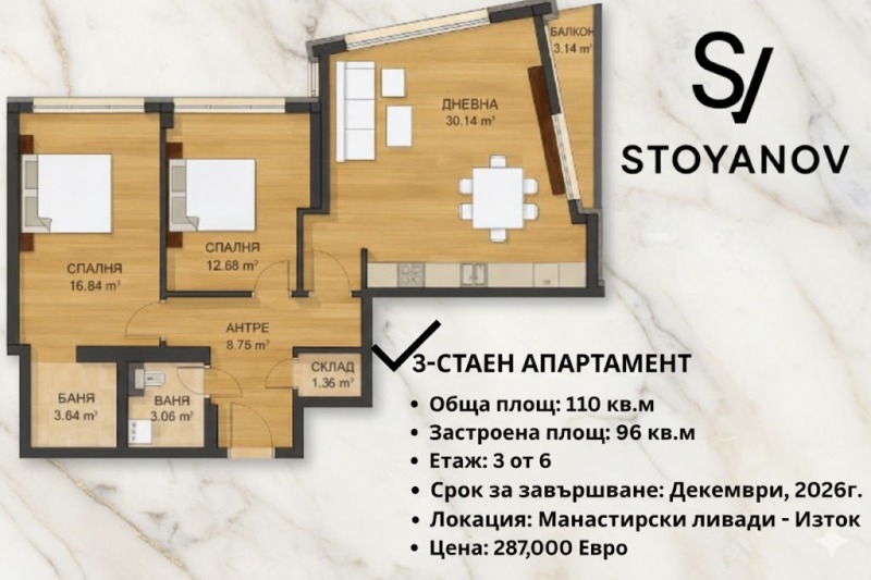 Продава 3-СТАЕН, гр. София, Манастирски ливади