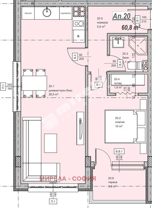 En venta  1 dormitorio Sofia , Vitosha , 42 metros cuadrados | 74357399 - imagen [2]