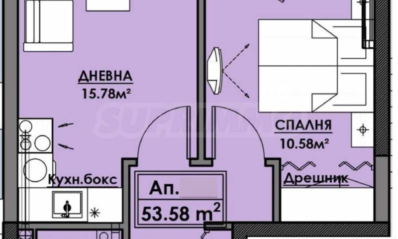 На продаж  1 спальня Бургас , Славейков , 53 кв.м | 46486436