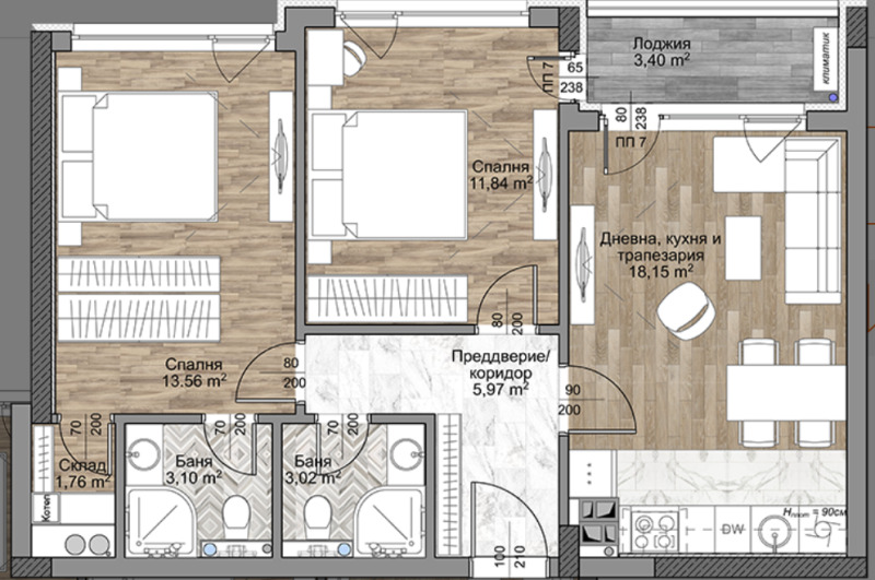 Продаја  2 спаваће собе Софија , Младост 4 , 83 м2 | 49984267 - слика [4]