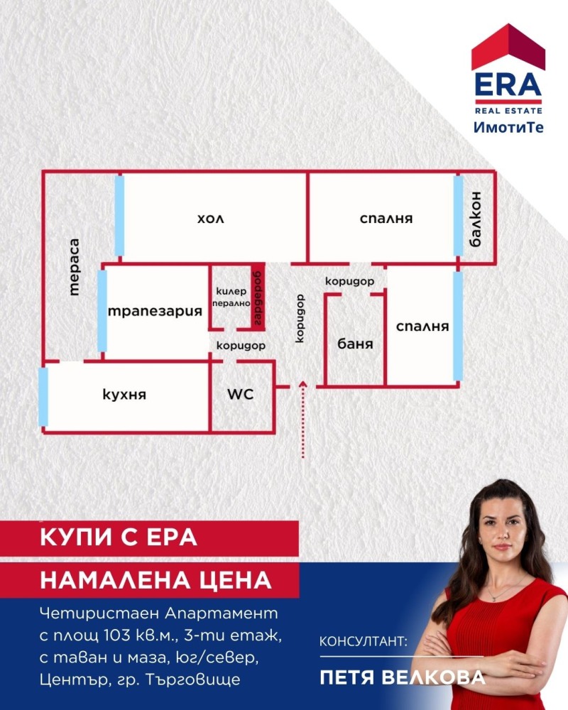 Продава  4-стаен град Търговище , Център , 103 кв.м | 59905345 - изображение [2]