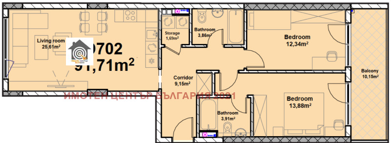 Satılık  2 yatak odası Sofia , Poligona , 109 metrekare | 43099240