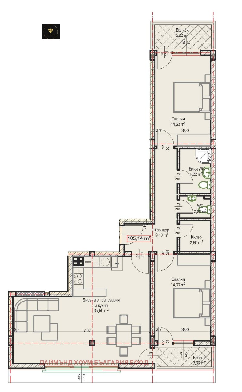 For Sale  2 bedroom Plovdiv , Hristo Smirnenski , 124 sq.m | 59377612 - image [2]