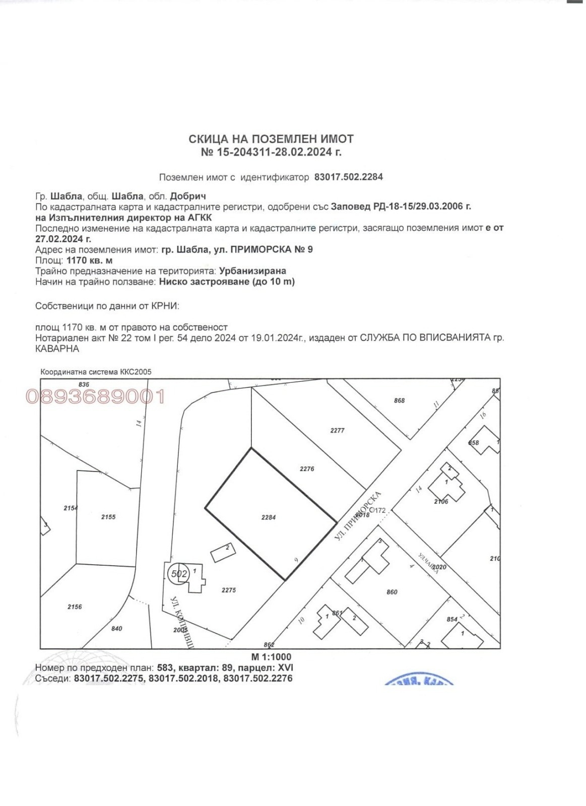Продава ПАРЦЕЛ, гр. Шабла, област Добрич