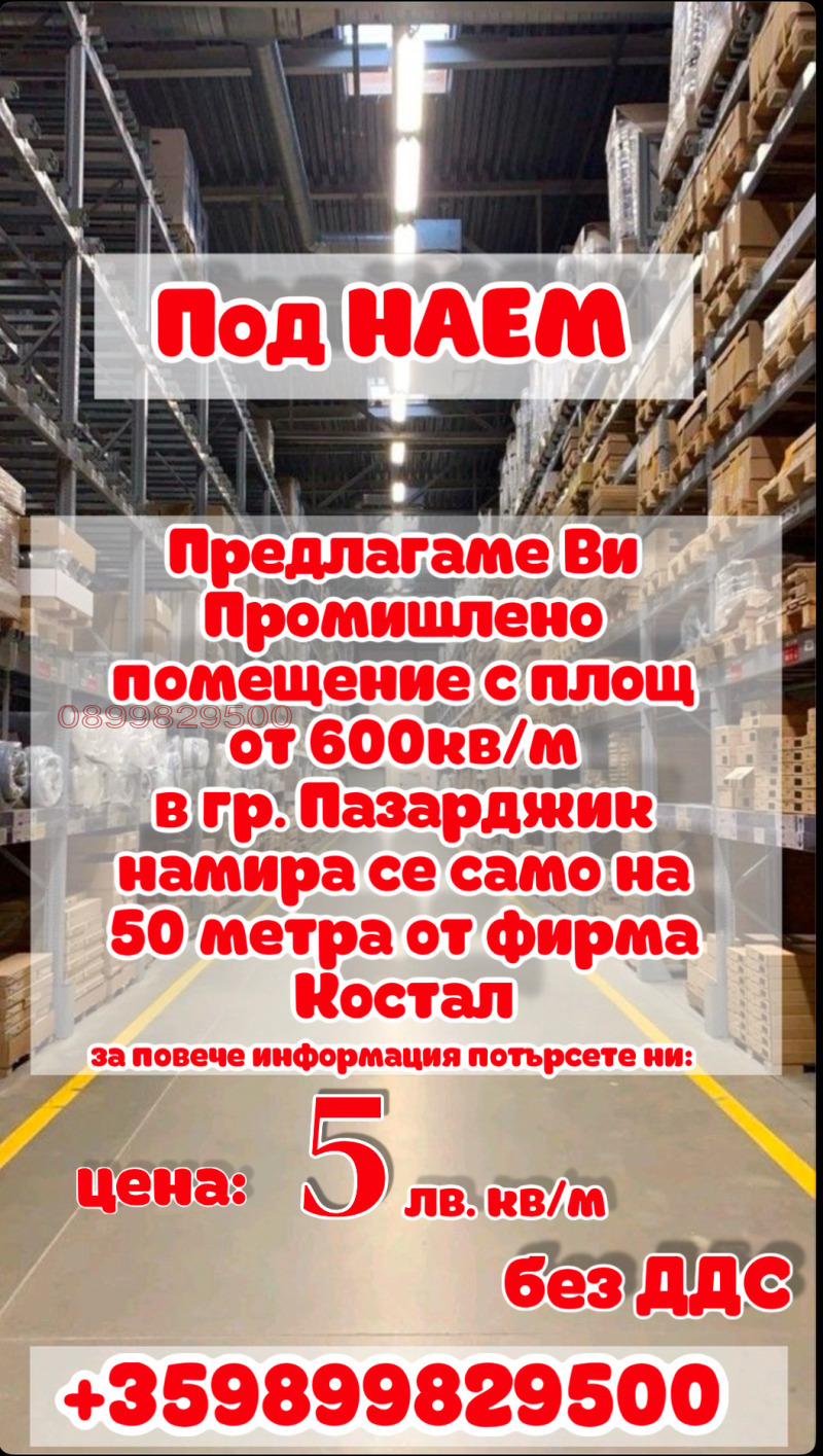 Дава под наем СКЛАД, гр. Пазарджик, Промишлена зона, снимка 3 - Складове - 48644069